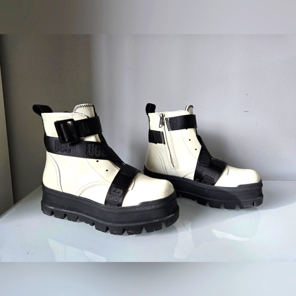 UGG Shoes - UGG sid white and black waterproof leather combat boot. Size 5.5